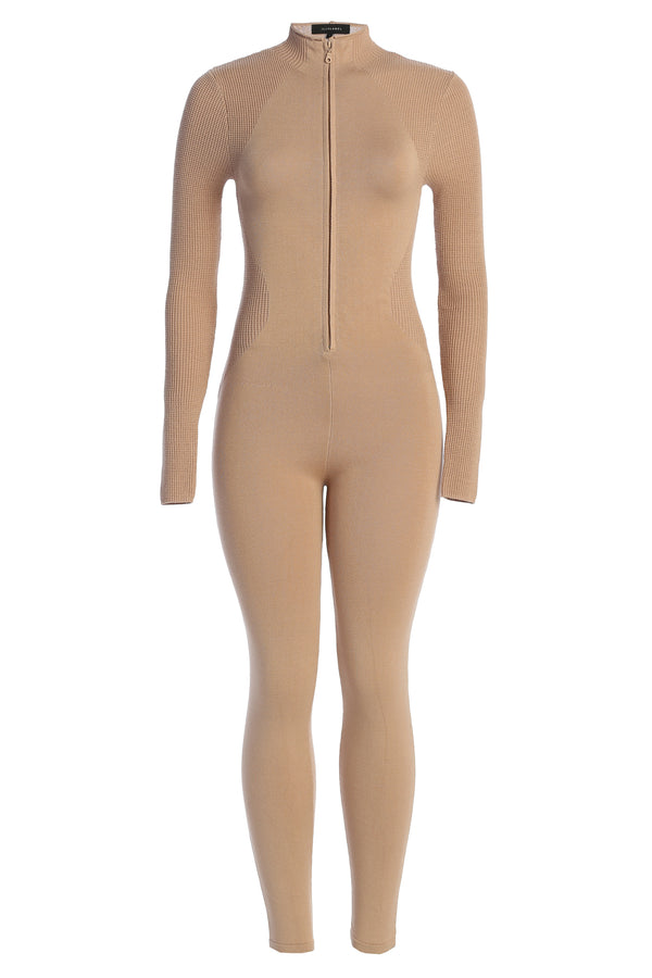 Beige ZigZag Print Full Cape Jumpsuit