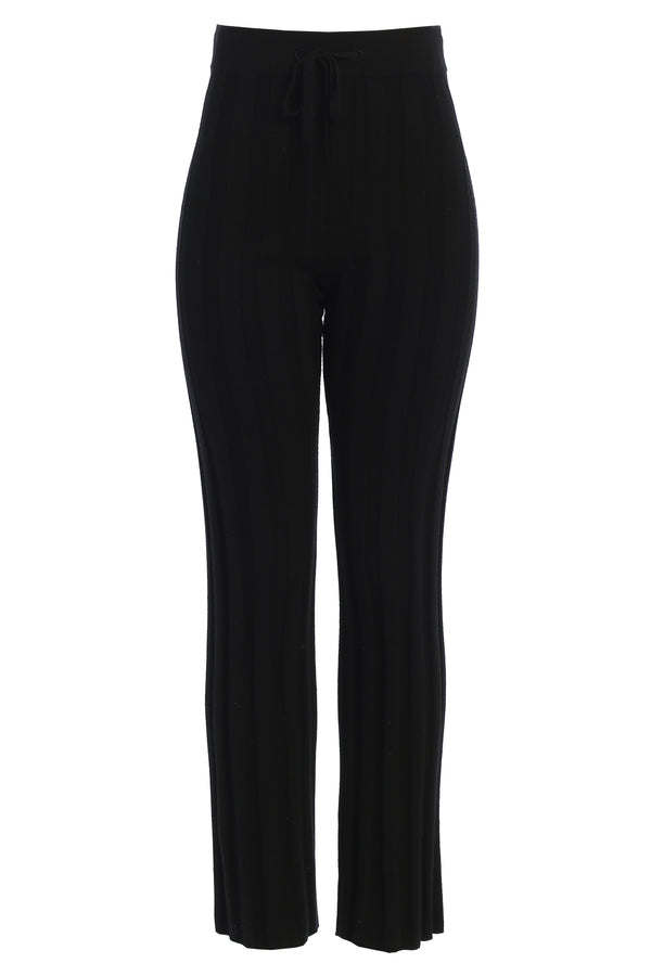 Black Darcey Ribbed Pants - JLUXLABEL