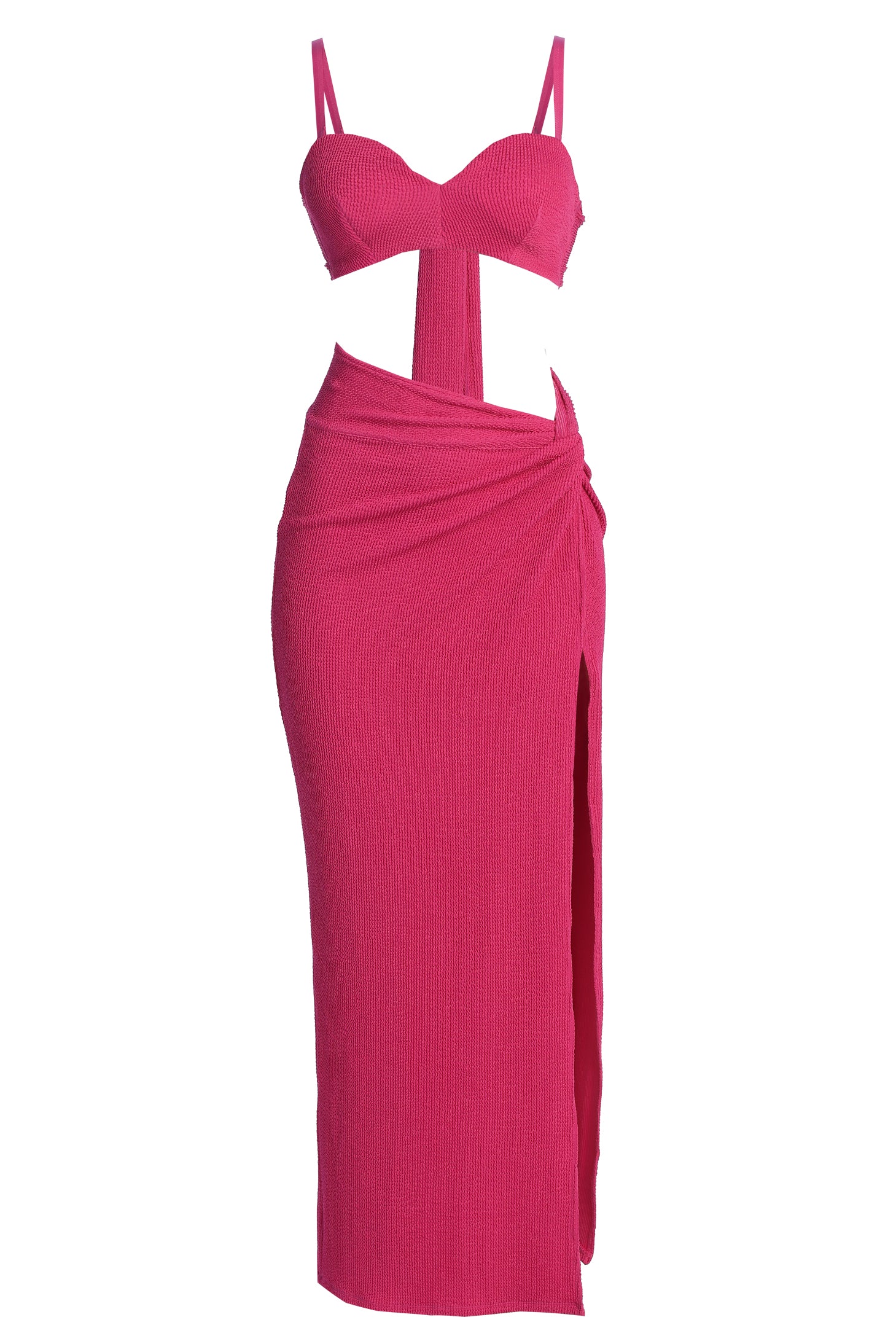 Fuchsia Deidra Draped Skirt Set by JLUXLABEL, featuring a stylish, draped skirt and matching top on a model.
