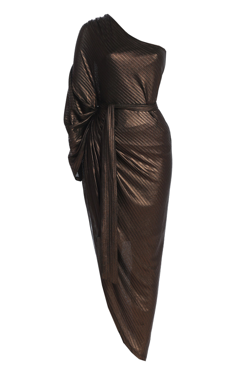 Bronze Amina Metallic Maxi Dress - JLUXLABEL