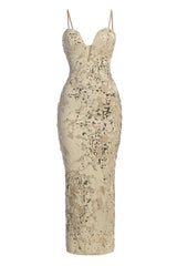 Stone Gilded Sequin Maxi Dress - JLUXLABEL