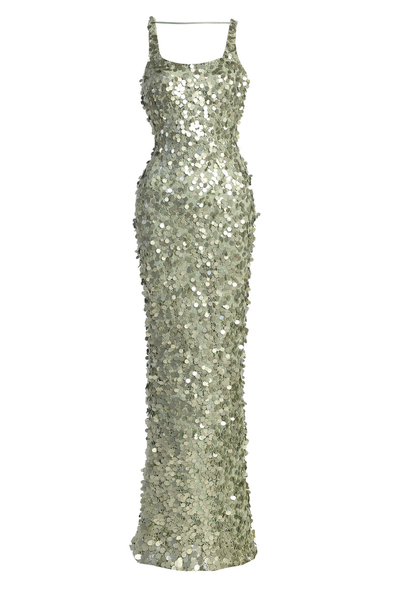 Sage Sparkling Moments Sequin Maxi Dress - JLUXLABEL