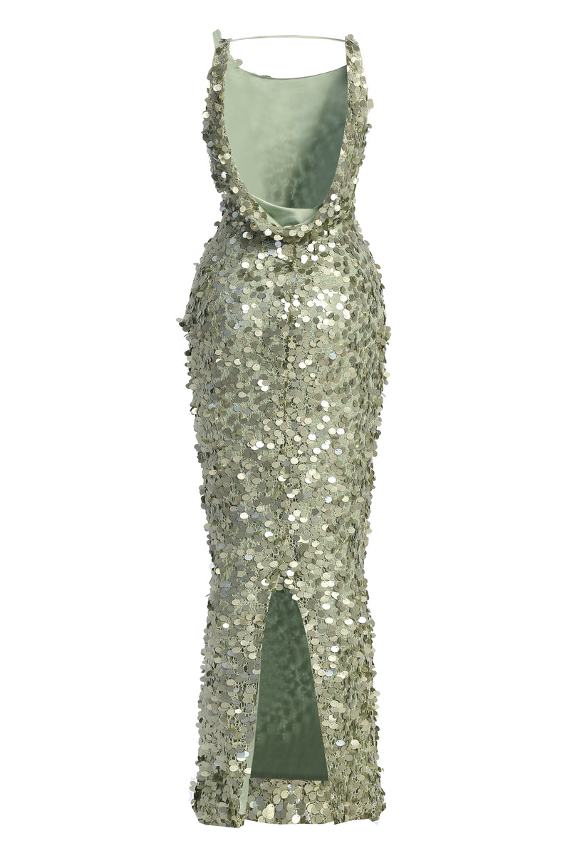 Sage Sparkling Moments Sequin Maxi Dress - JLUXLABEL