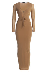 Beige Kimberley Zip Front Maxi Dress - JLUXLABEL