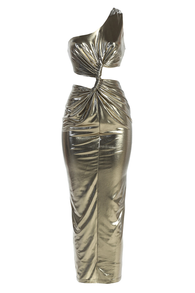 Gold Joce One Shoulder Maxi Dress - JLUXLABEL