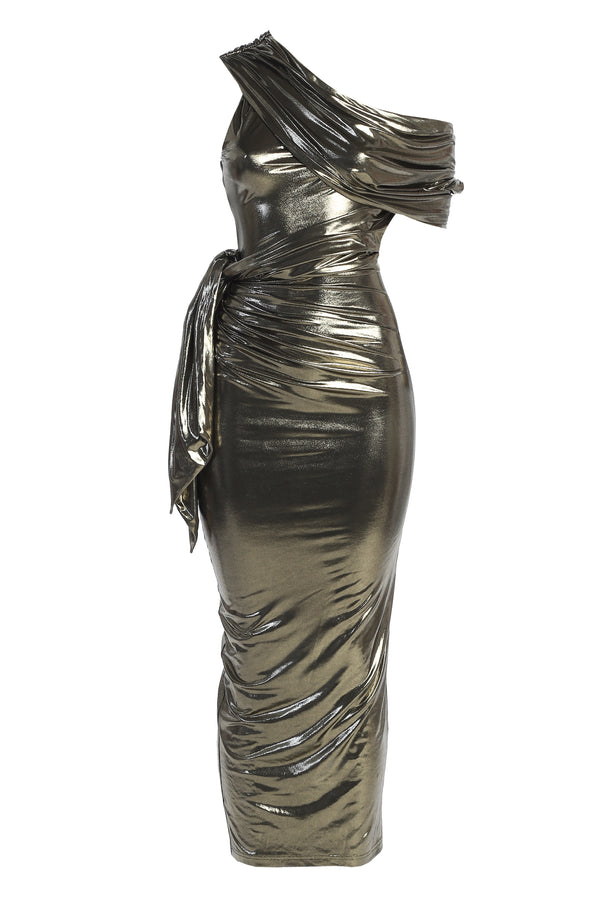 Gold Pristine Draped Maxi Dress - JLUXLABEL