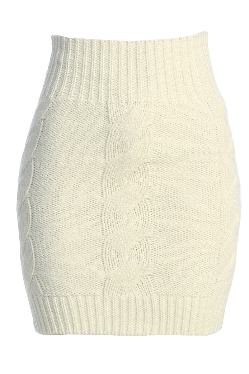 Ivory Empire Waist Cable Knit Skirt - JLUXLABEL