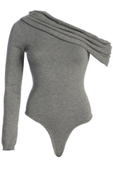 Grey Zoie Knit One Shoulder Bodysuit - JLUXLABEL