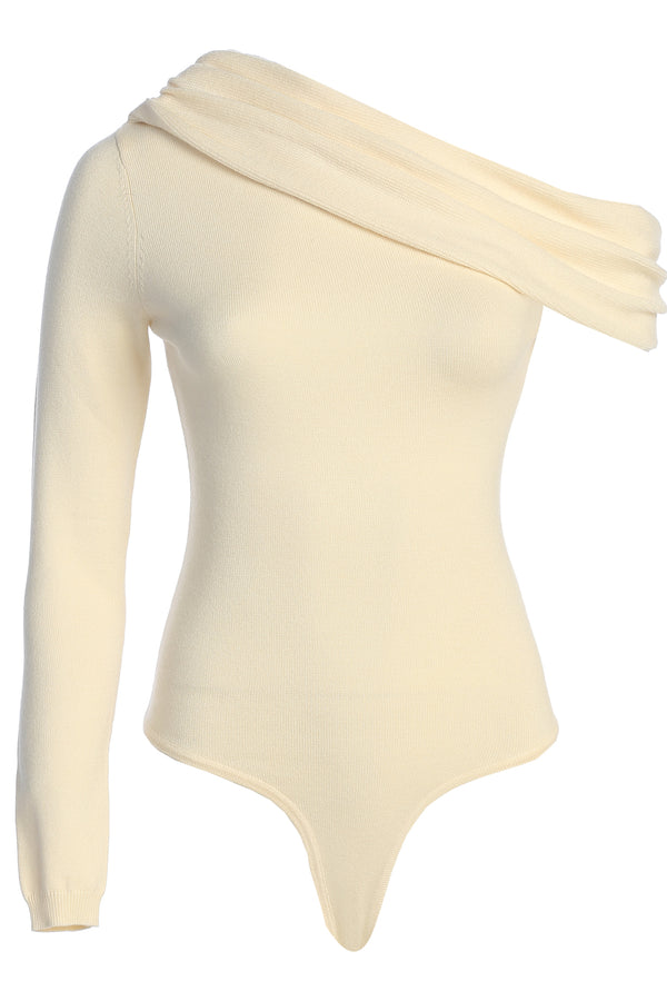 Ivory Zoie Knit One Shoulder Bodysuit - JLUXLABEL
