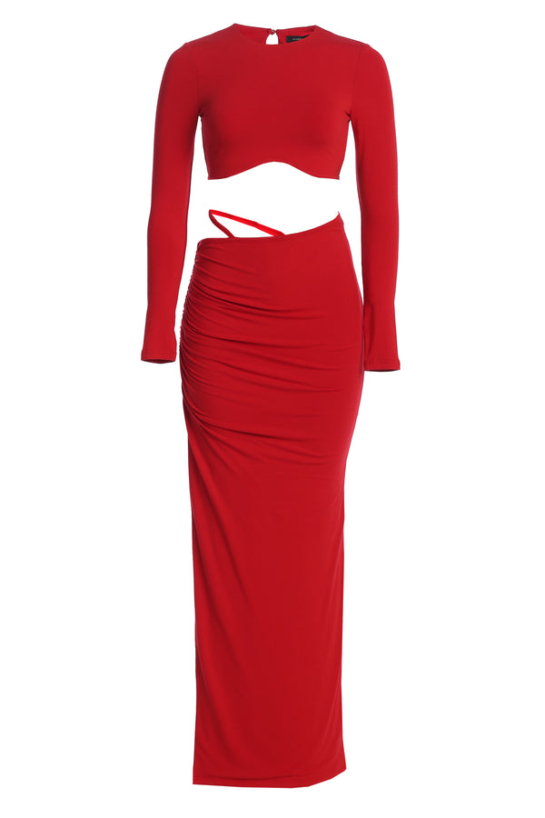 Red Verina Two Piece Skirt Set - JLUXLABEL