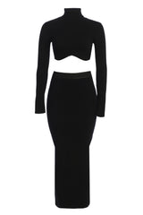 Black Anise Ribbed Skirt Set - JLUXLABEL