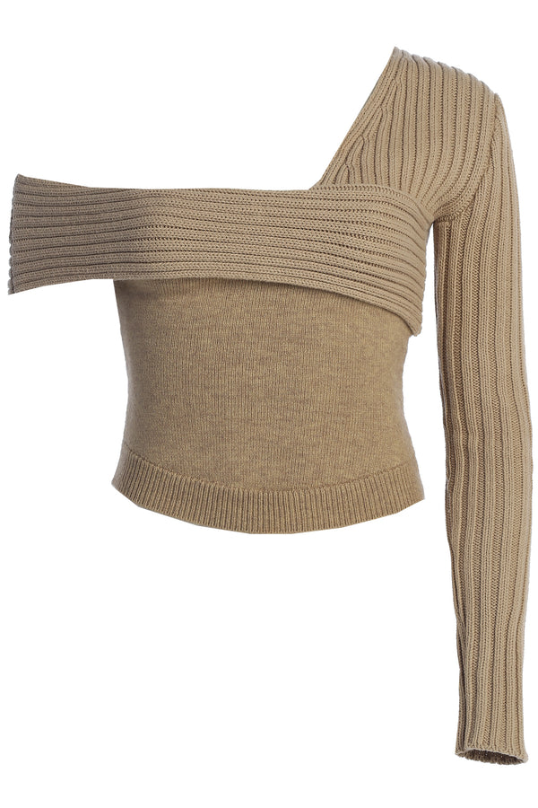 Beige Hadi Sweater Knit Top - JLUXLABEL