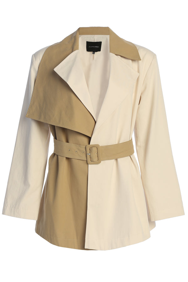 Ivory Color Block Summit Belted Jacket - JLUXLABEL