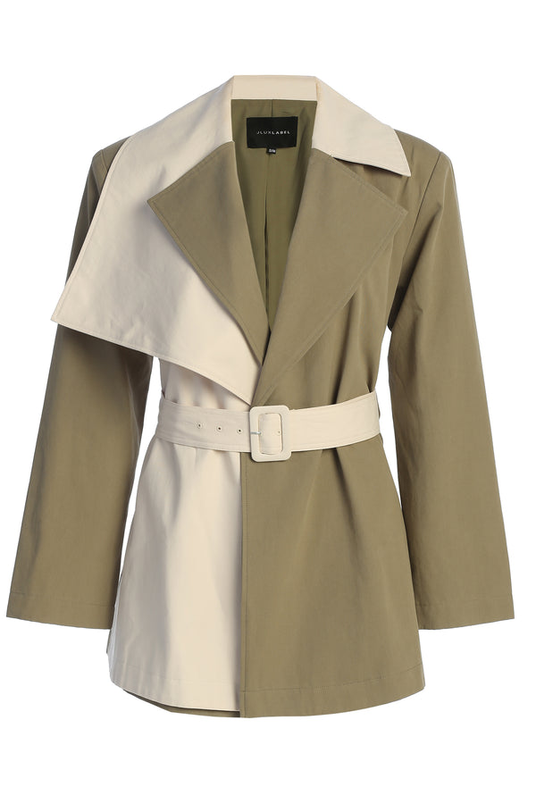 Olive Color Block Summit Belted Jacket - JLUXLABEL