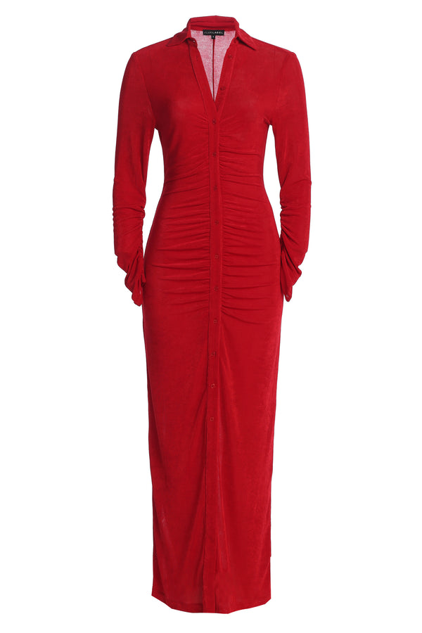 Red Zahra Button Front Maxi Dress - JLUXLABEL