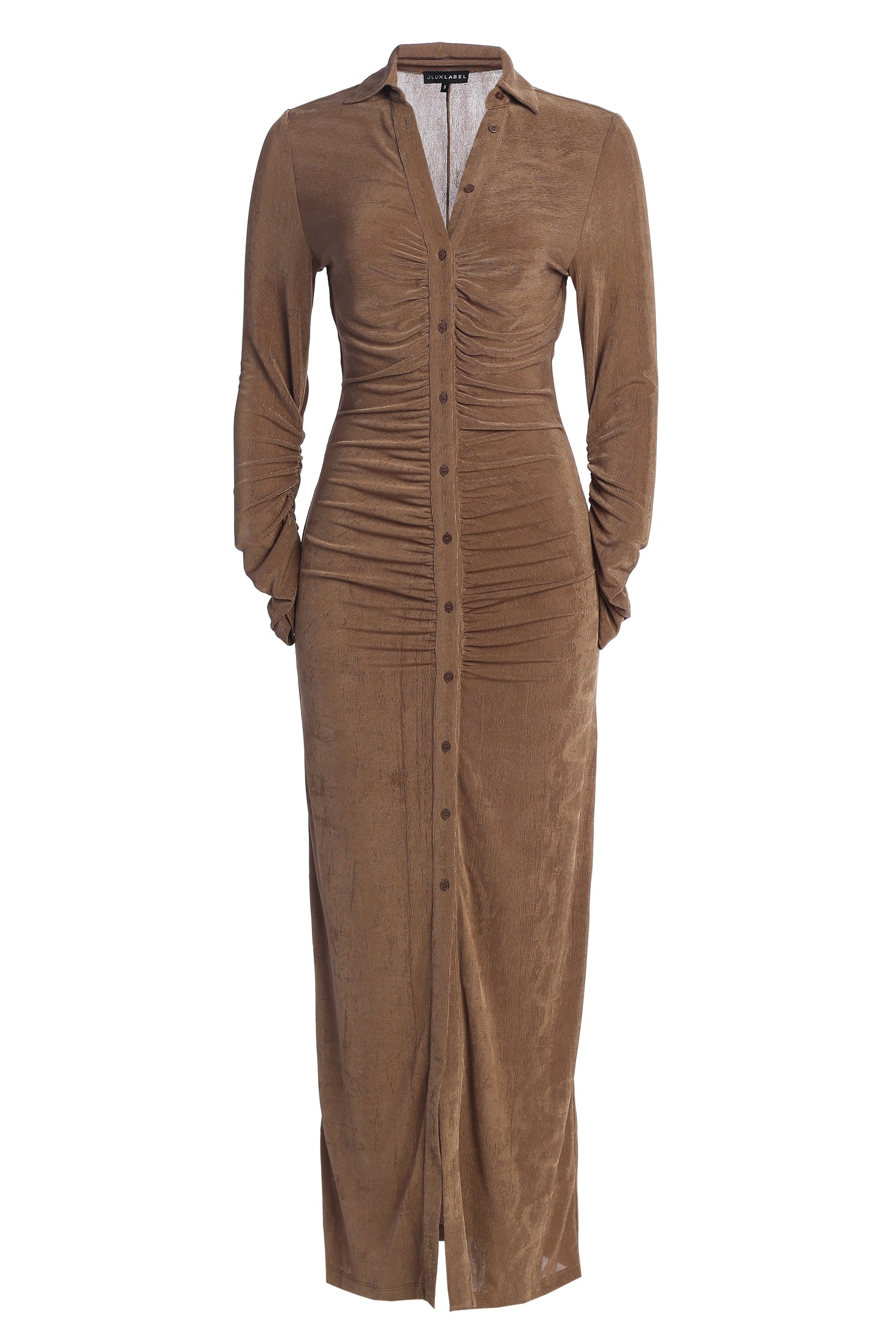 Taupe Zahra Button Front Maxi Dress - JLUXLABEL