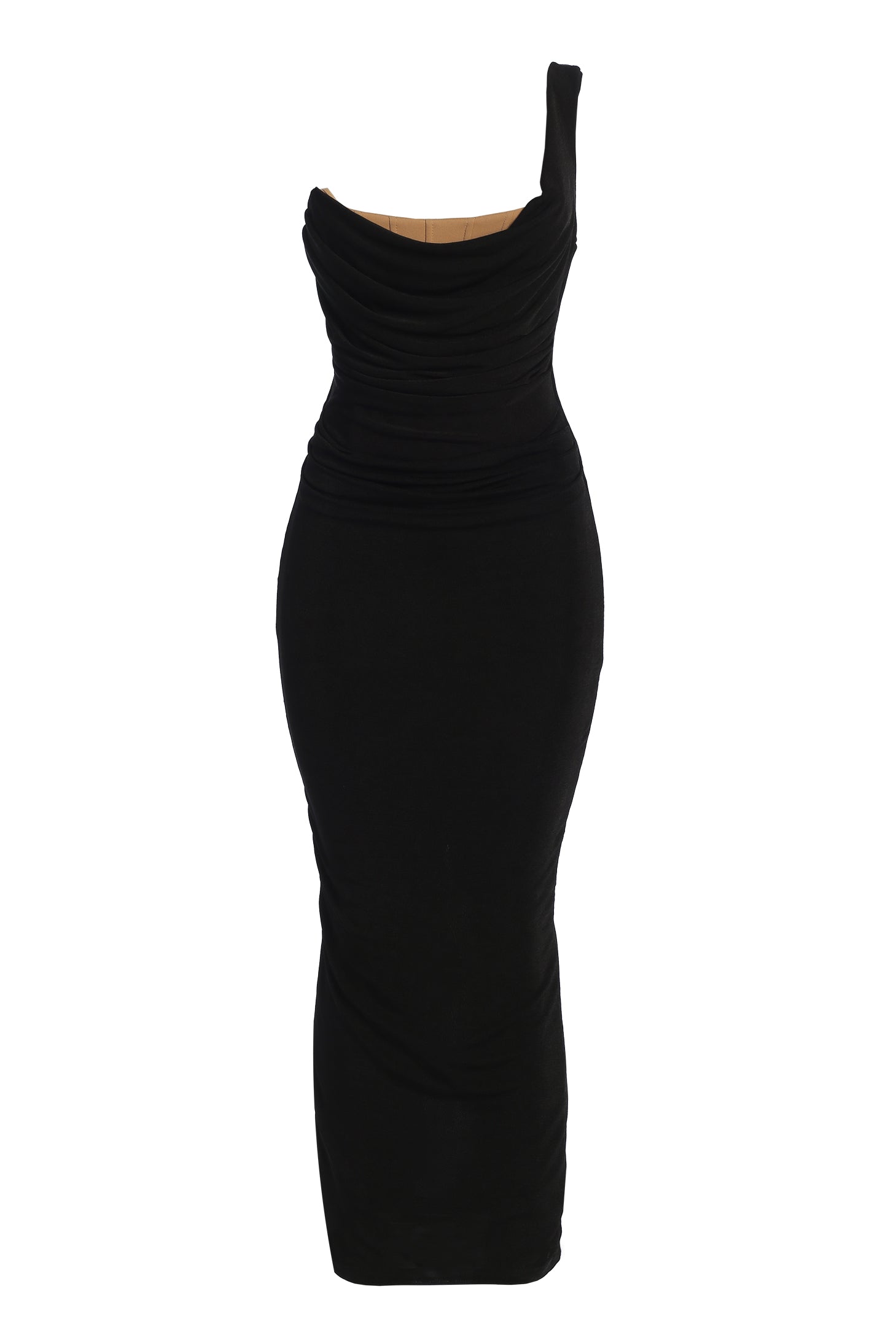 Black Slinky Krishna One Shoulder Maxi Dress - JLUXLABEL