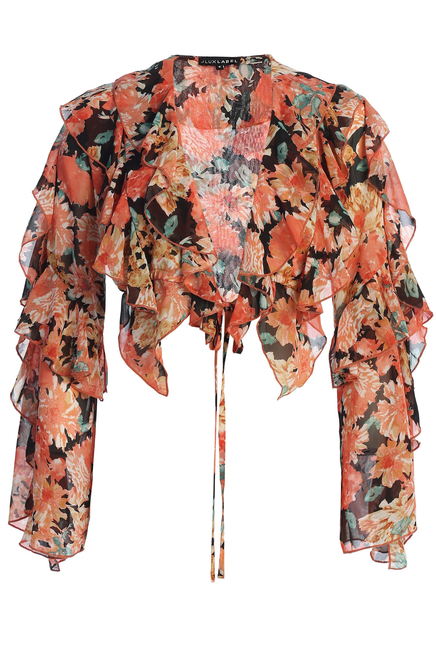 Black Floral Yvanna Ruffle Top - JLUXLABEL