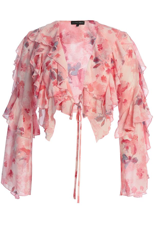 Pink Floral Yvanna Ruffle Top - JLUXLABEL