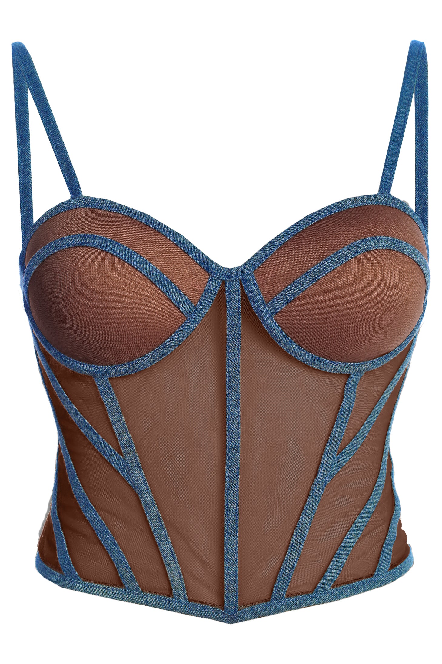Dark Denim Illusion Mesh Bustier - JLUXLABEL