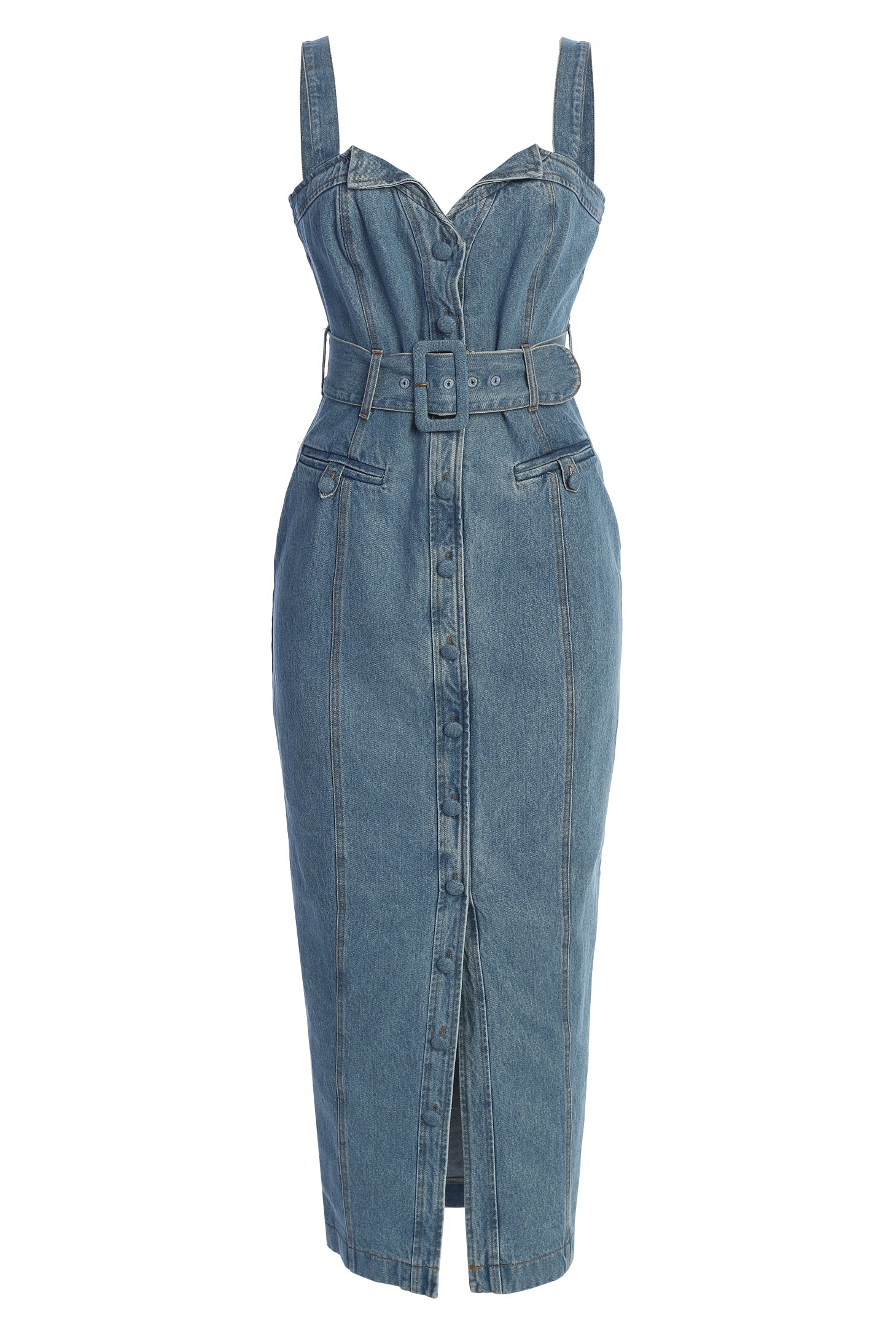 Medium Wash Celene Denim Maxi Dress - JLUXLABEL