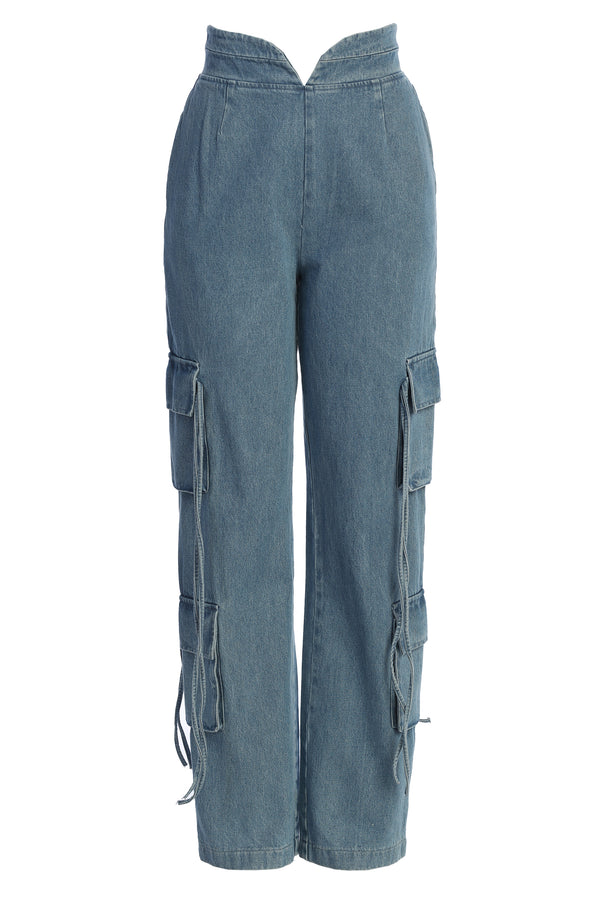 Medium Wash Jacinda Denim Utility Pants - JLUXLABEL