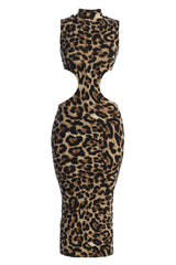 Leopard Dynasty Cutout Midi Dress - Feminine Force - JLUXLABEL