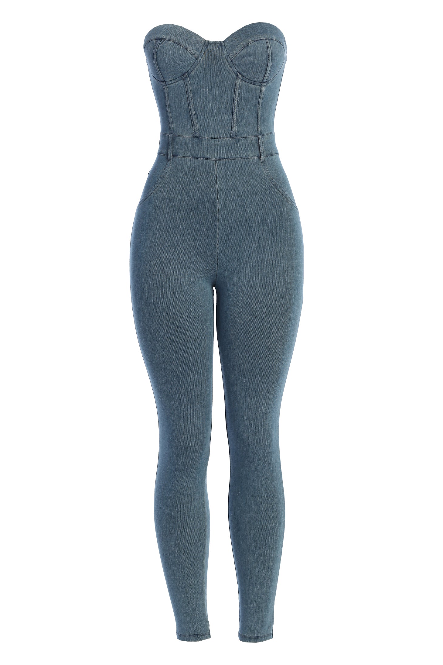 NAT & LIV x JLUXLABEL Denim Diya Bustier Jumpsuit - JLUXLABEL