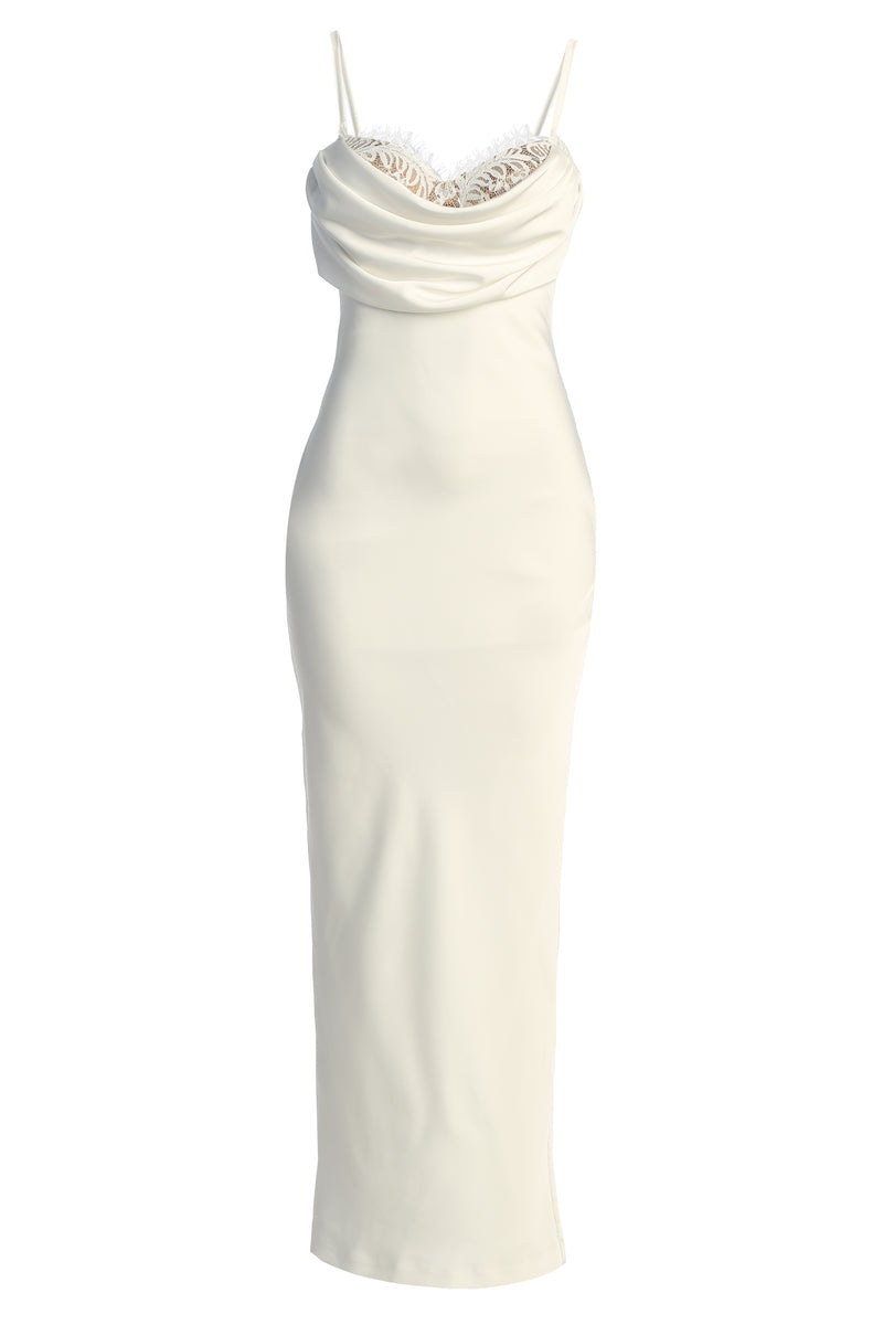 Ivory Unveiled Satin Maxi Dress - JLUXLABEL