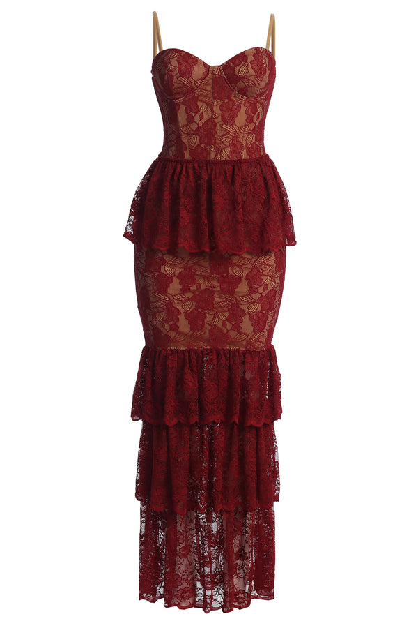 Red Fairytale Ending Lace Maxi Dress