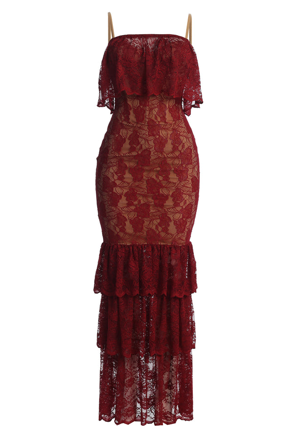 Red Fairytale Ending Lace Maxi Dress