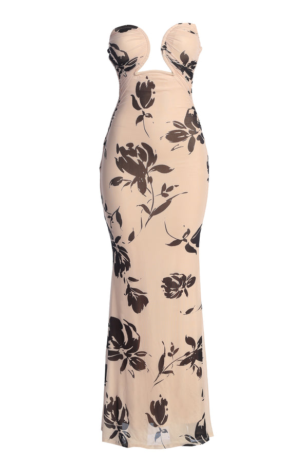 Blush Floral Bethany Strapless Maxi Dress - JLUXLABEL