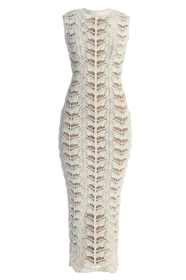 White Mykonos Crochet Midi Dress - Crochet Collection - JLUXLABEL