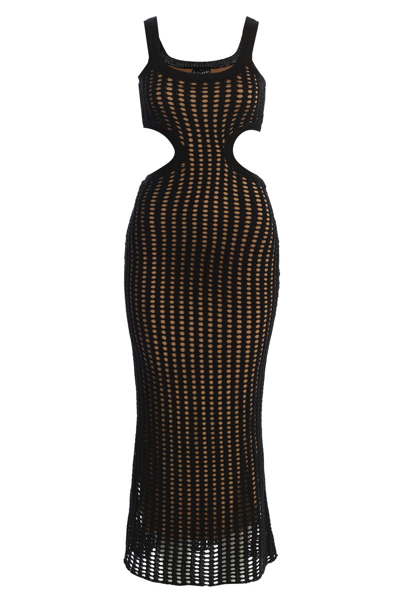 Black Melrose Cutout Midi Dress - JLUXLABEL
