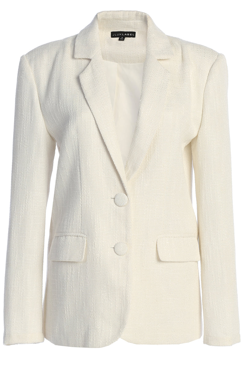 White Cyra Tailored Linen Blazer - JLUXLABEL