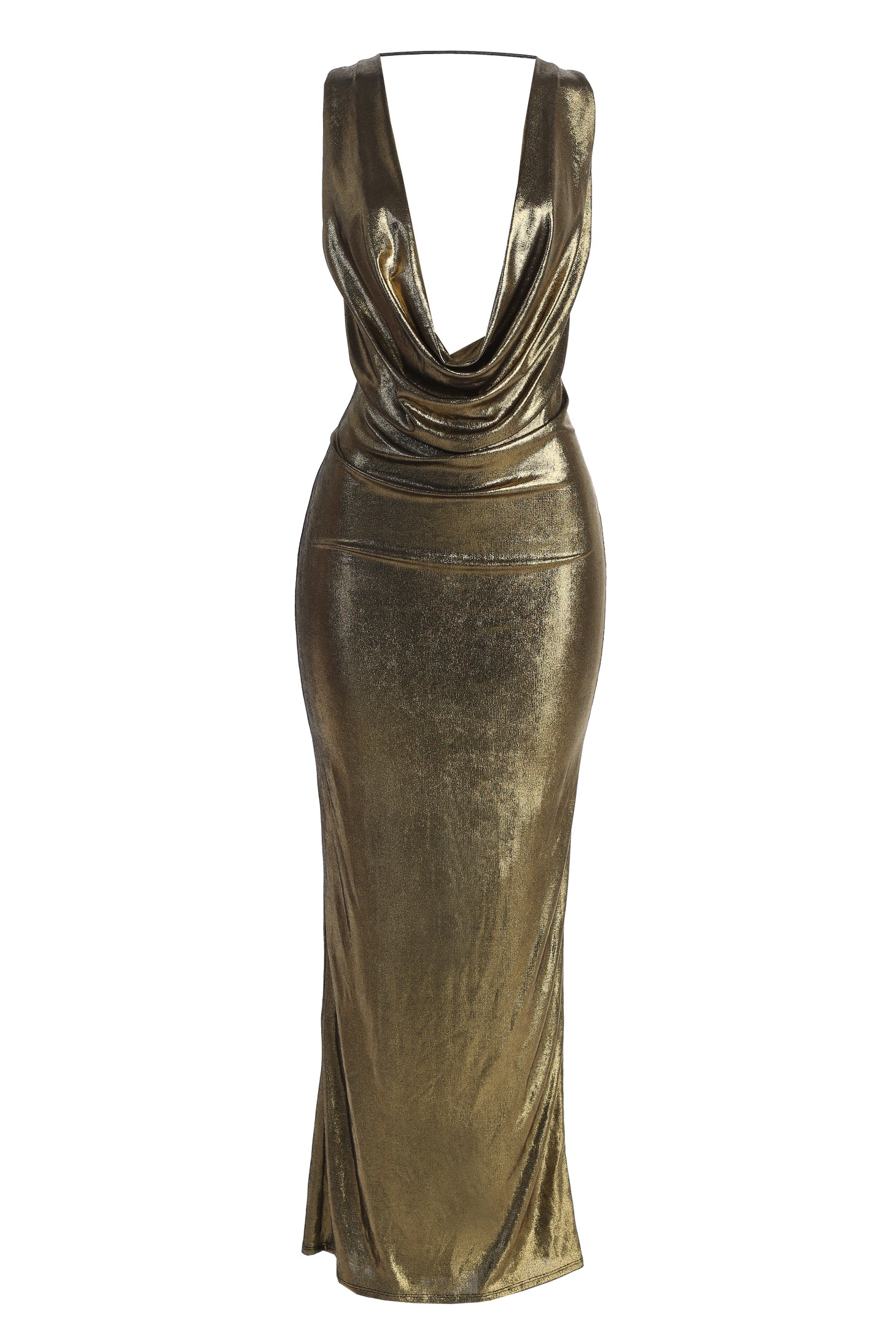 Gold Highlights Cowl Neck Maxi Dress Gold Highlights Cowl Neck Maxi Dress