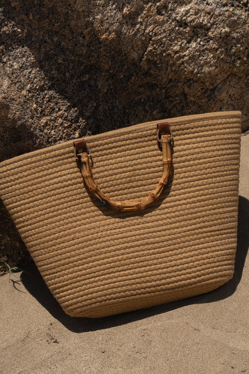 Tan On The Go Woven Tote Bag - The Linen Collection - JLUXLABEL