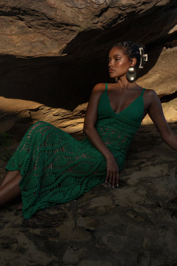 Green Great Escape Crochet Maxi Dress - JLUXLABEL