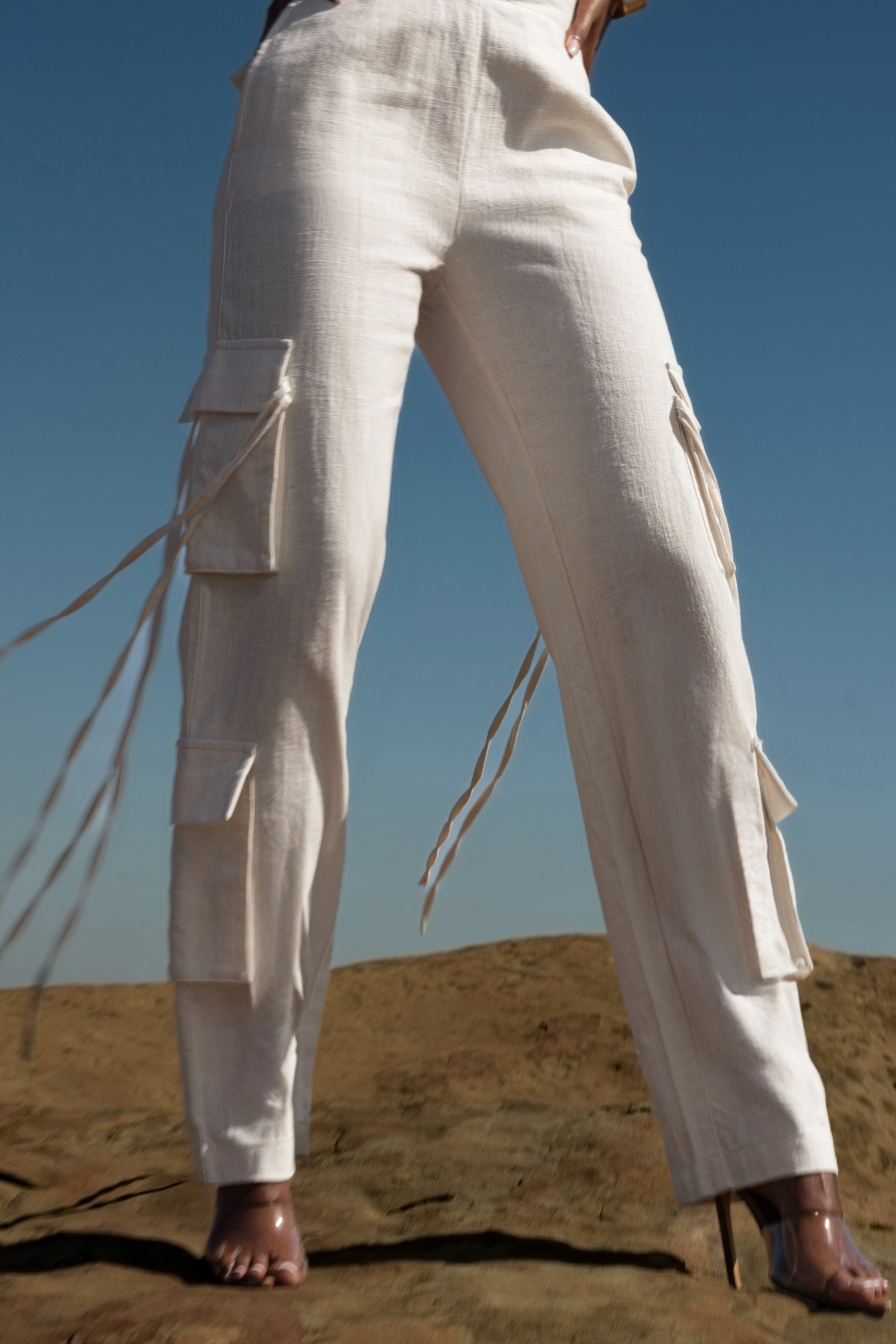 White Better Half Linen Utility Pants - JLUXLABEL