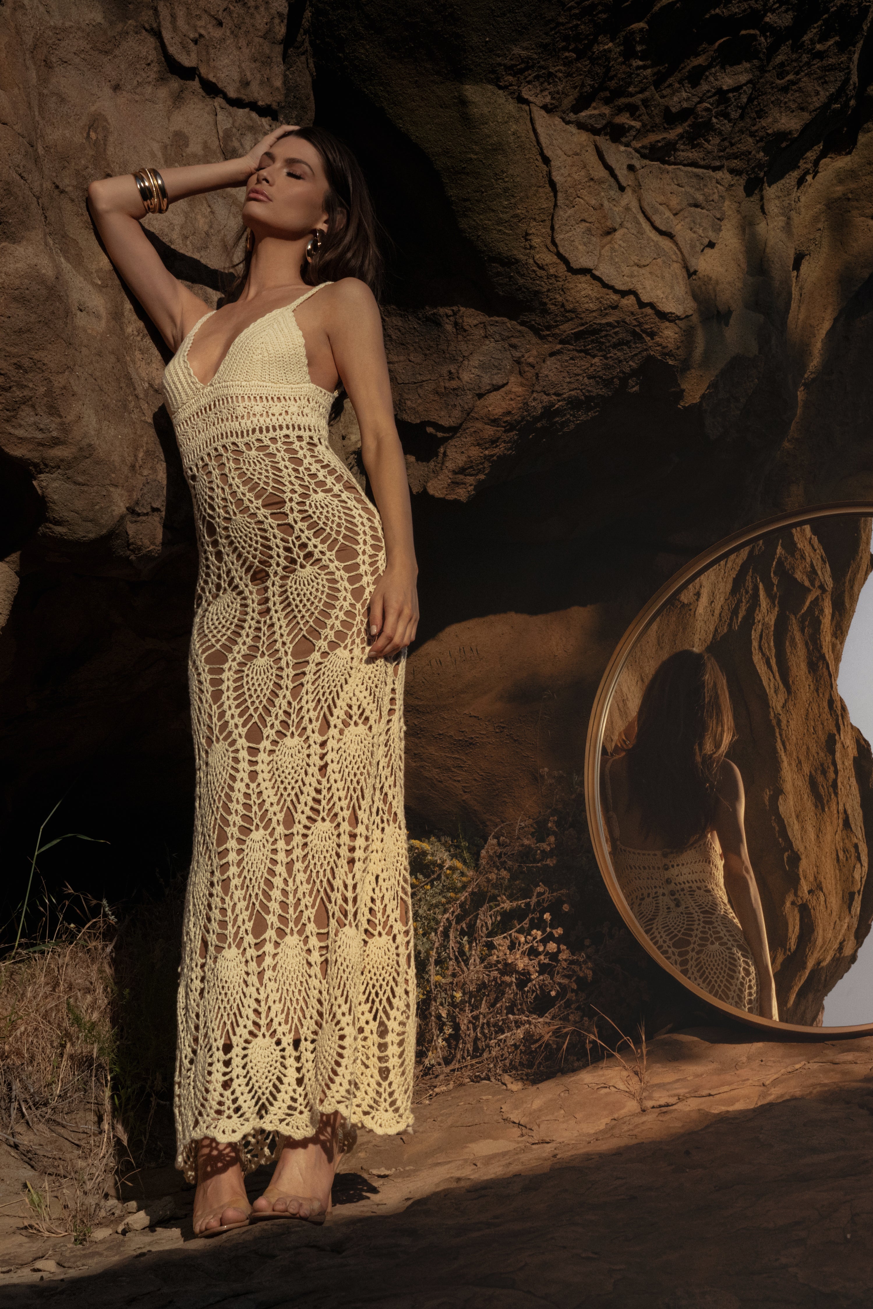 Ivory Great Escape Crochet Maxi Dress - JLUXLABEL