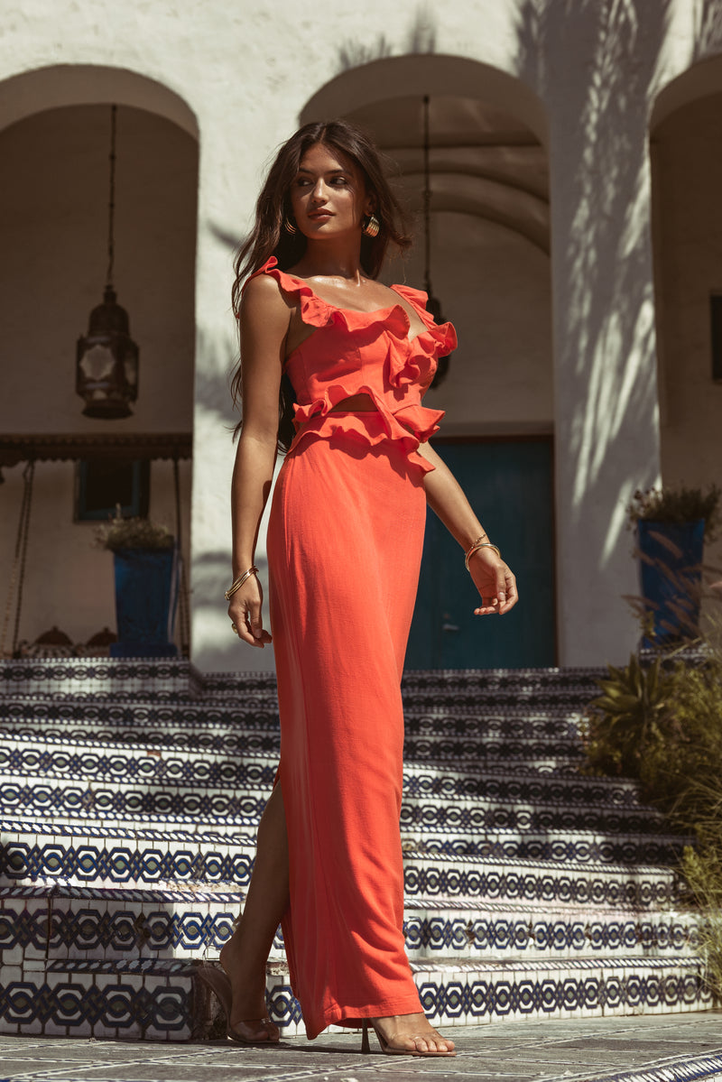 Coral Brighter Days Linen Maxi Dress