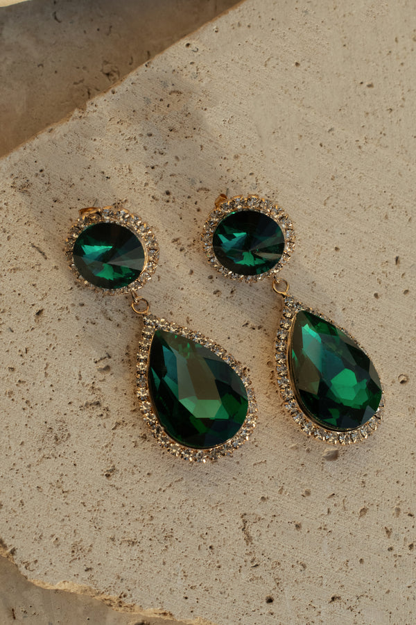 Green Crystal Teardrop Earrings - JLUXLABEL