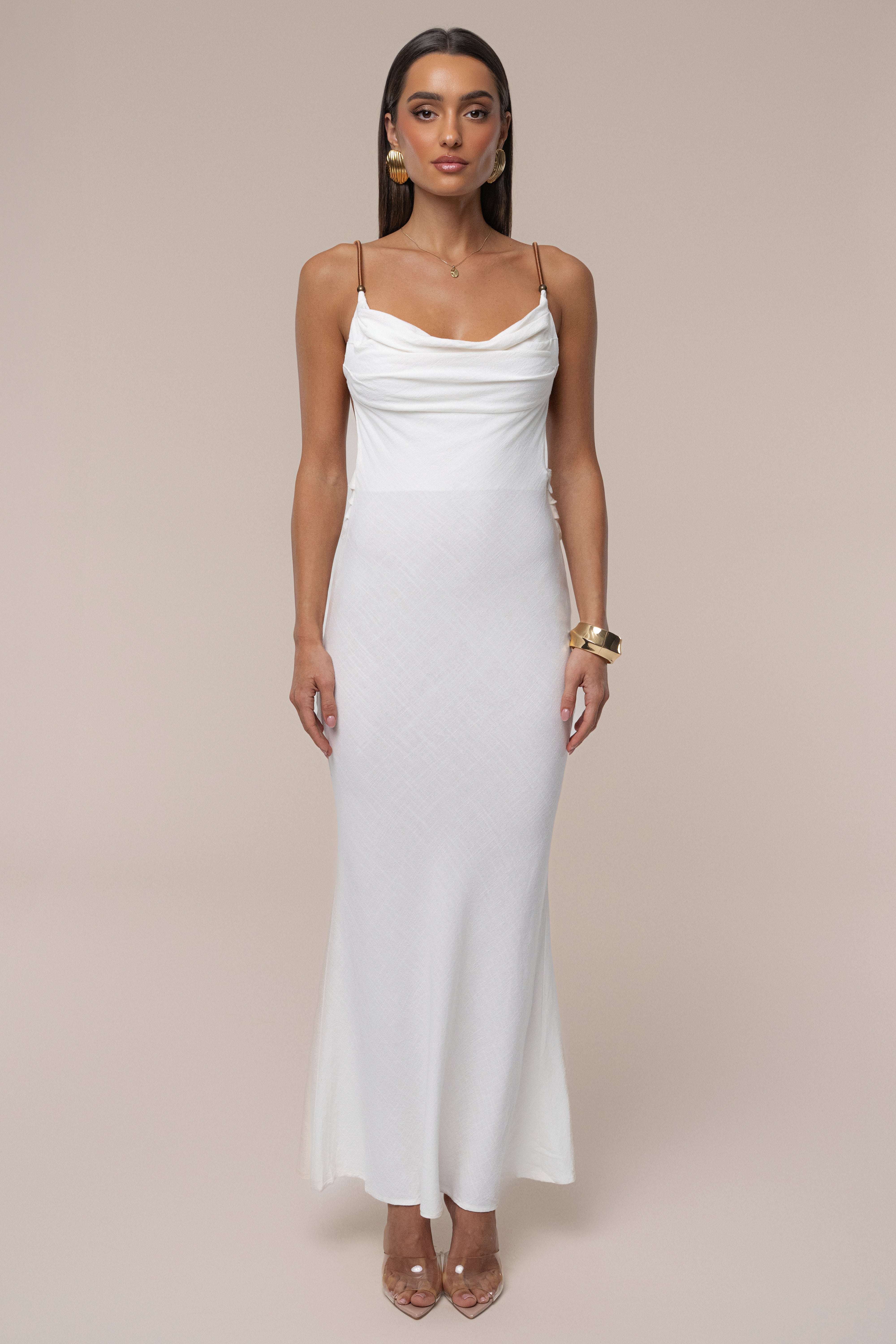 Ivory Getaway Linen Maxi Dress - JLUXLABEL