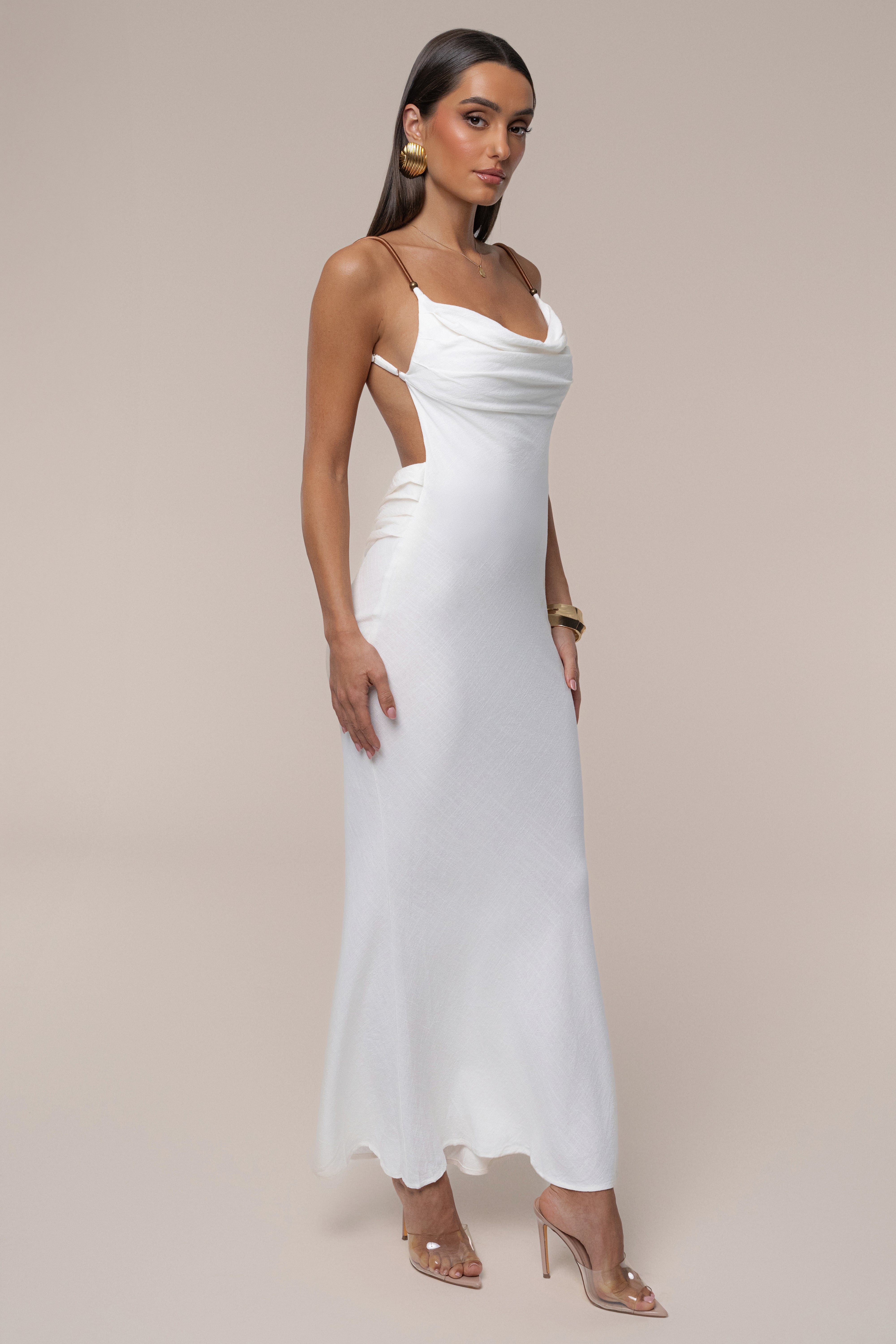 Ivory Getaway Linen Maxi Dress - JLUXLABEL