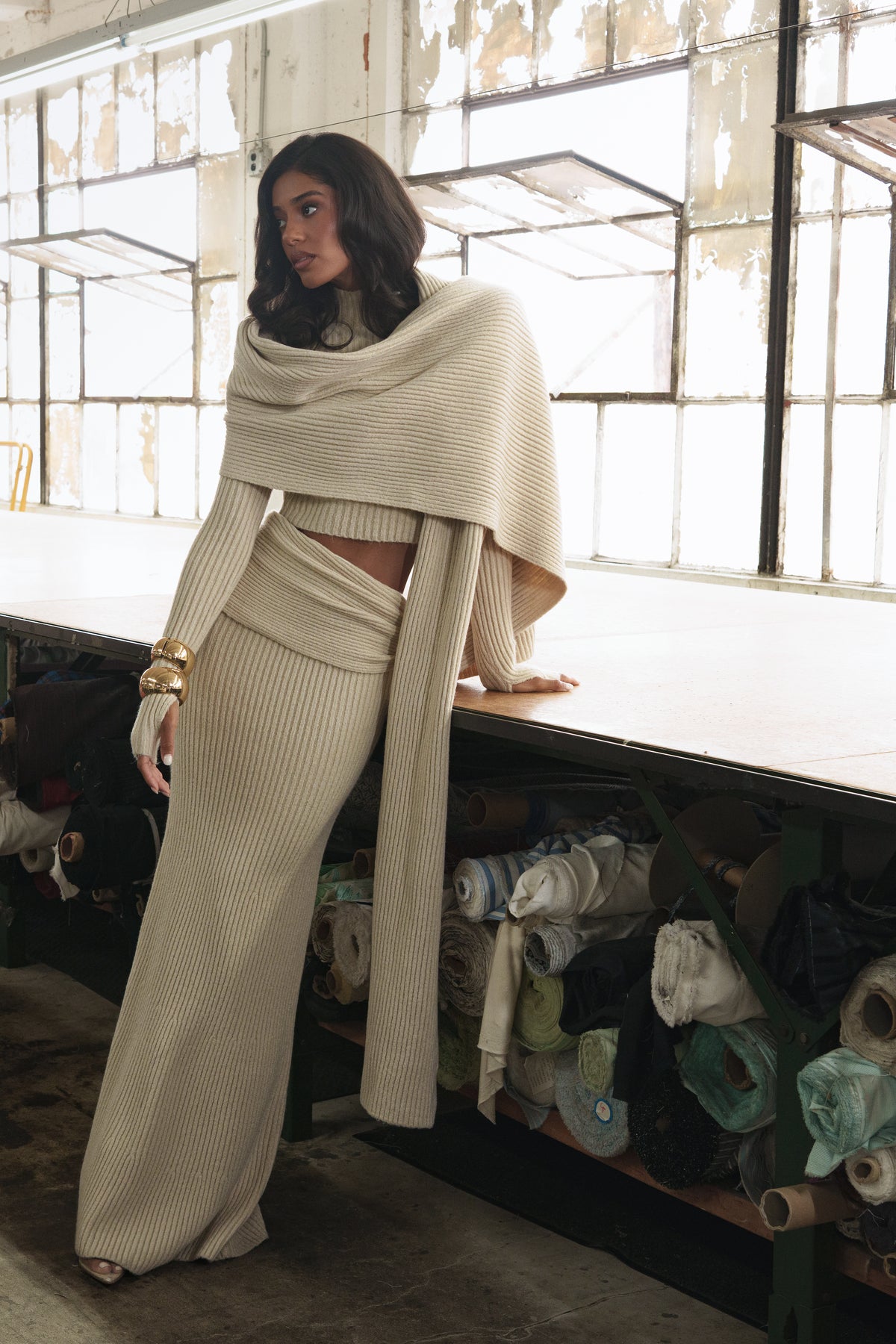 Cream Lodge Ribbed Scarf