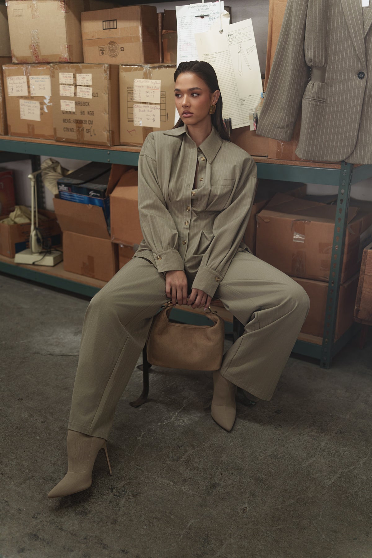 Beige In Session Pinstripe Pant