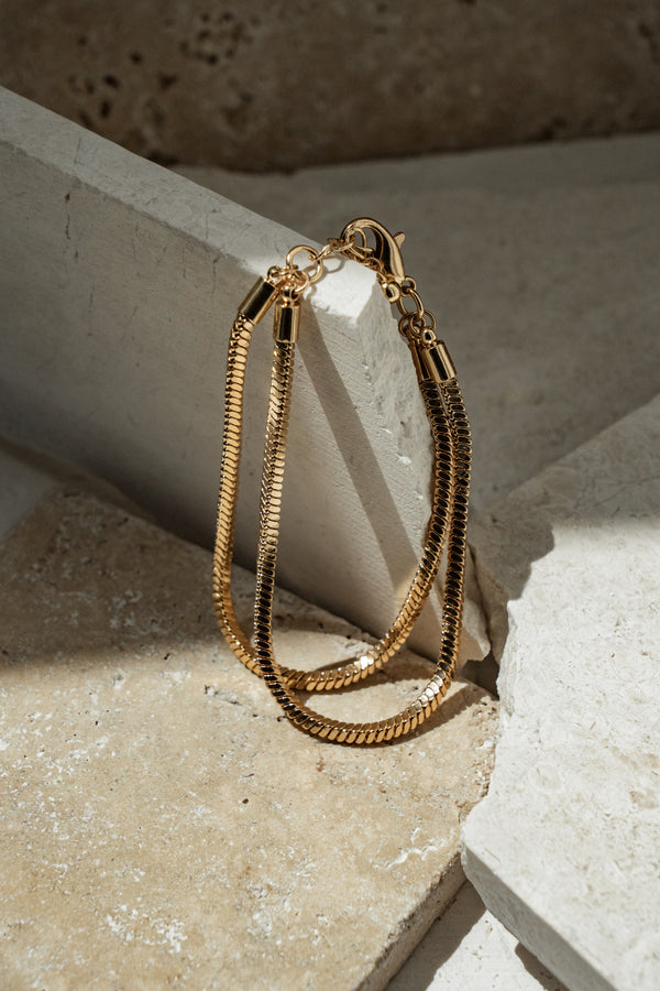 Gold Two Layered Chain Bracelet - JLUXLABEL