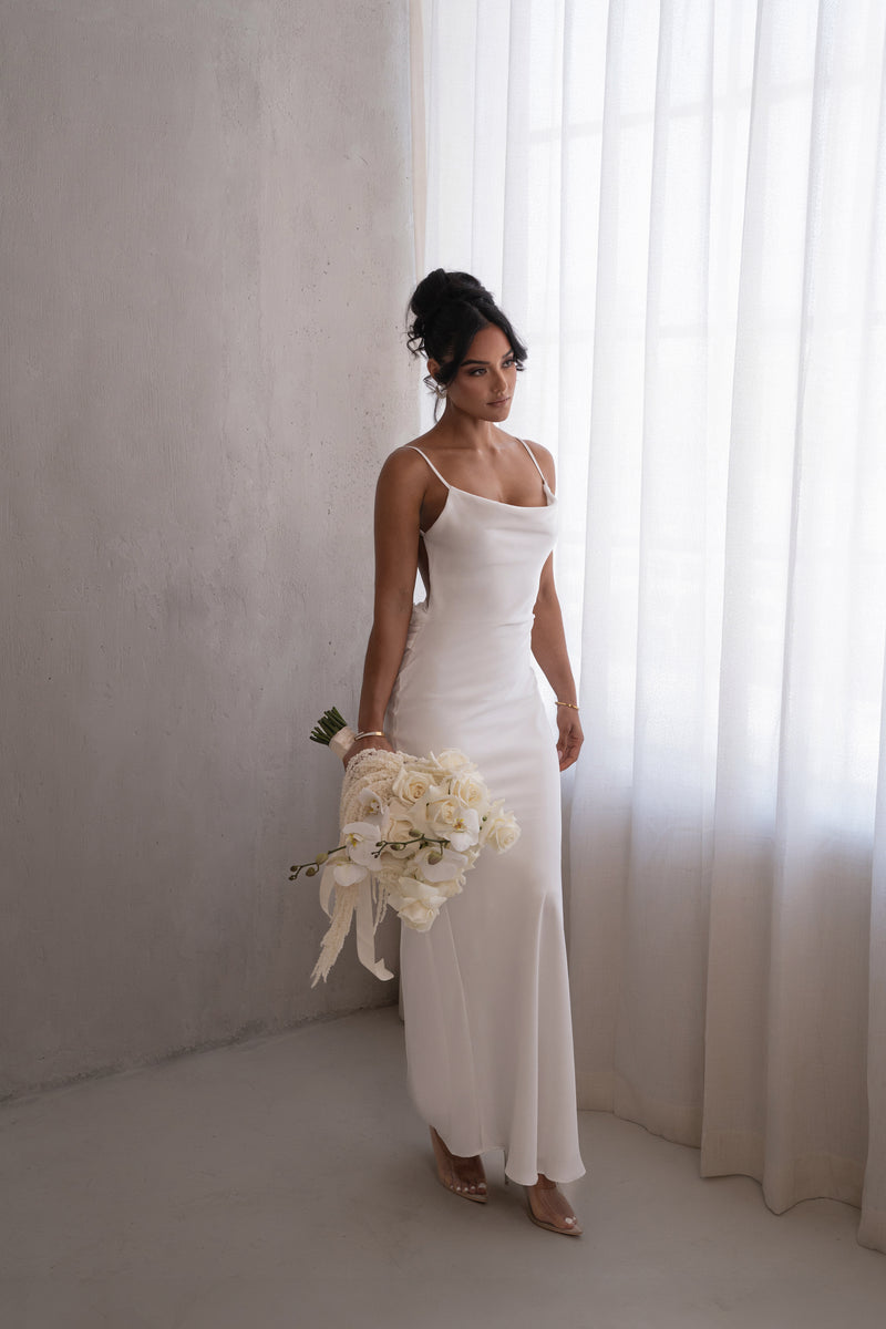 Ivory Down The Aisle Satin Gown - JLUXLABEL