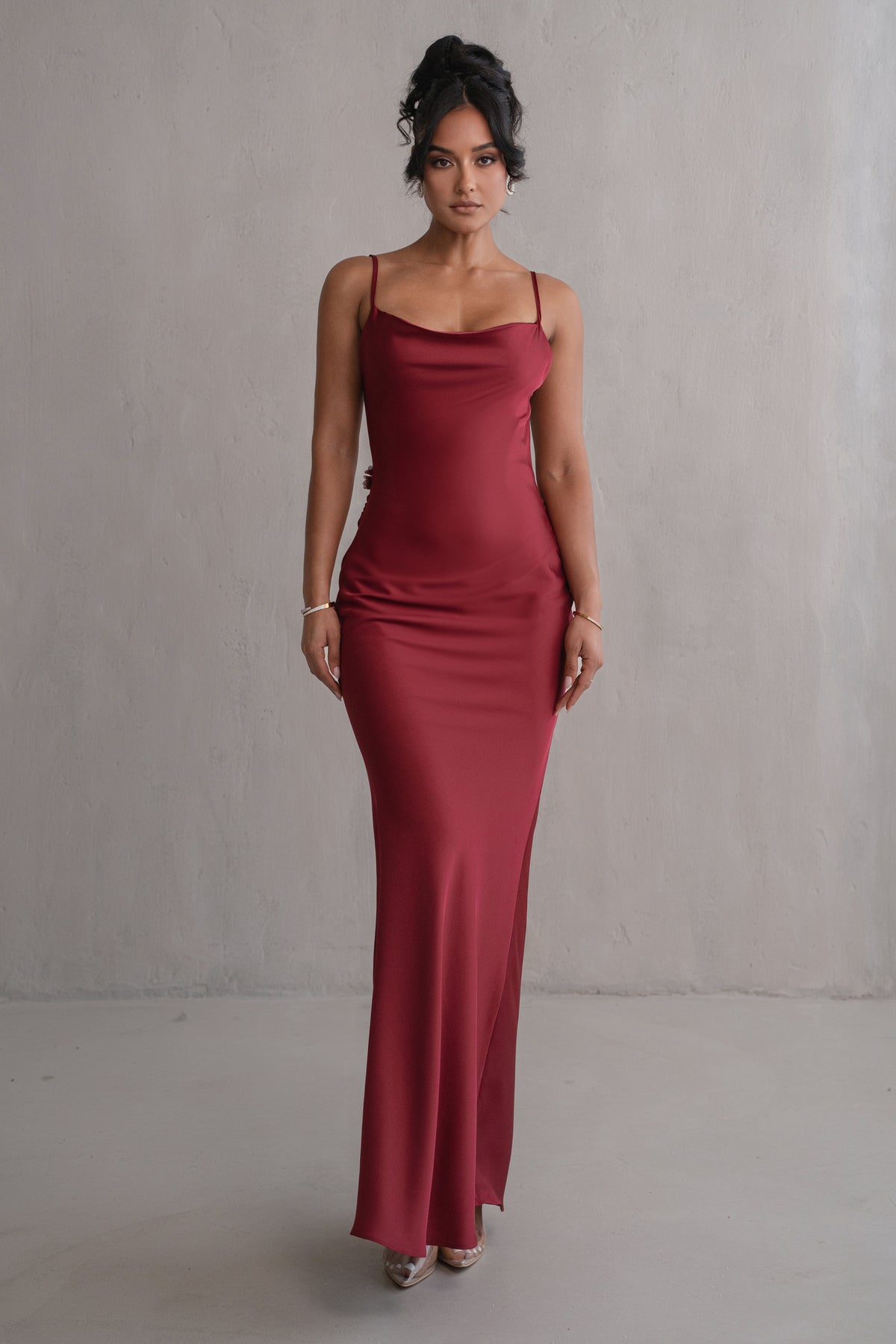 Satin Strap Gown Red