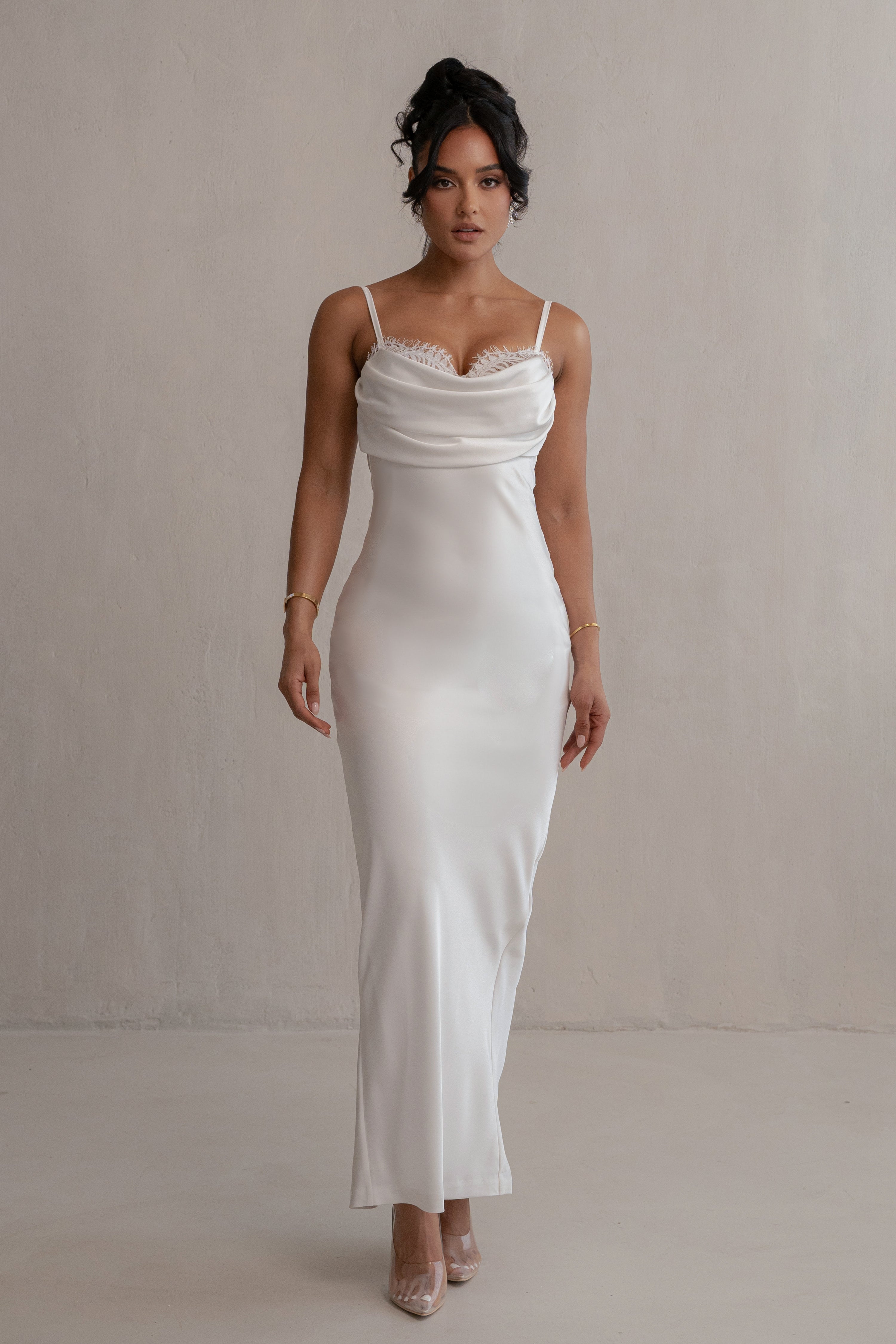 Ivory Unveiled Satin Maxi Dress - JLUXLABEL